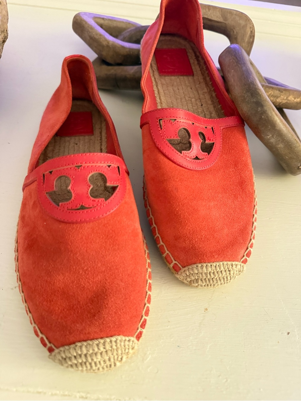 ($225) TORY BURCH Sydney Orange Suede Espadrille Flats 10 - Picture 6 of 13